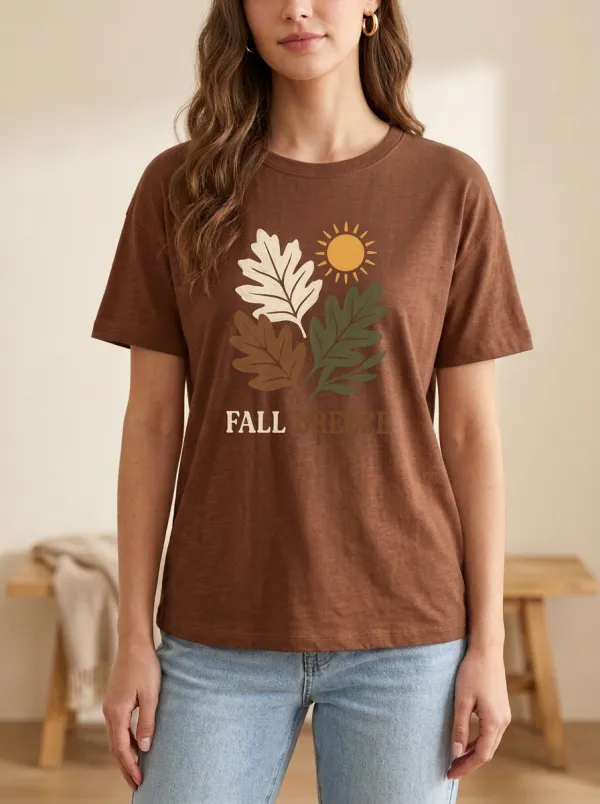 Sun Leaves Printed Women's Graphic T-Shirt