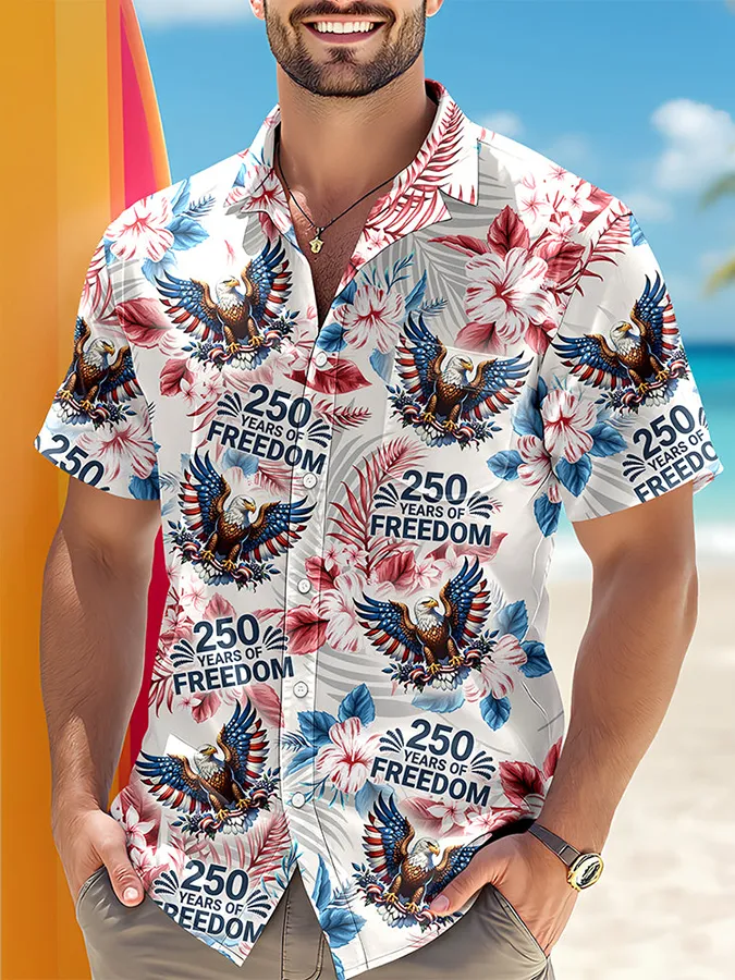 Men's  250 Years Day Printed Casual Collar Shirt