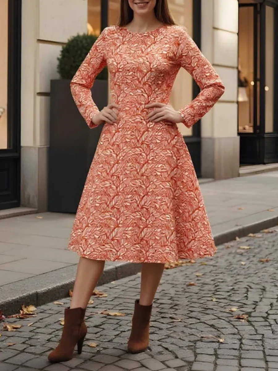 Floral A-Line Round Neck Dress