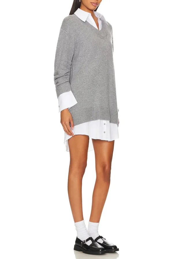 Collar Dress Heather Grey & White