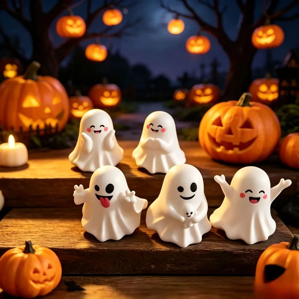 5Pcs Halloween Funny Ghost Figurines And Creative Desktop Decorations