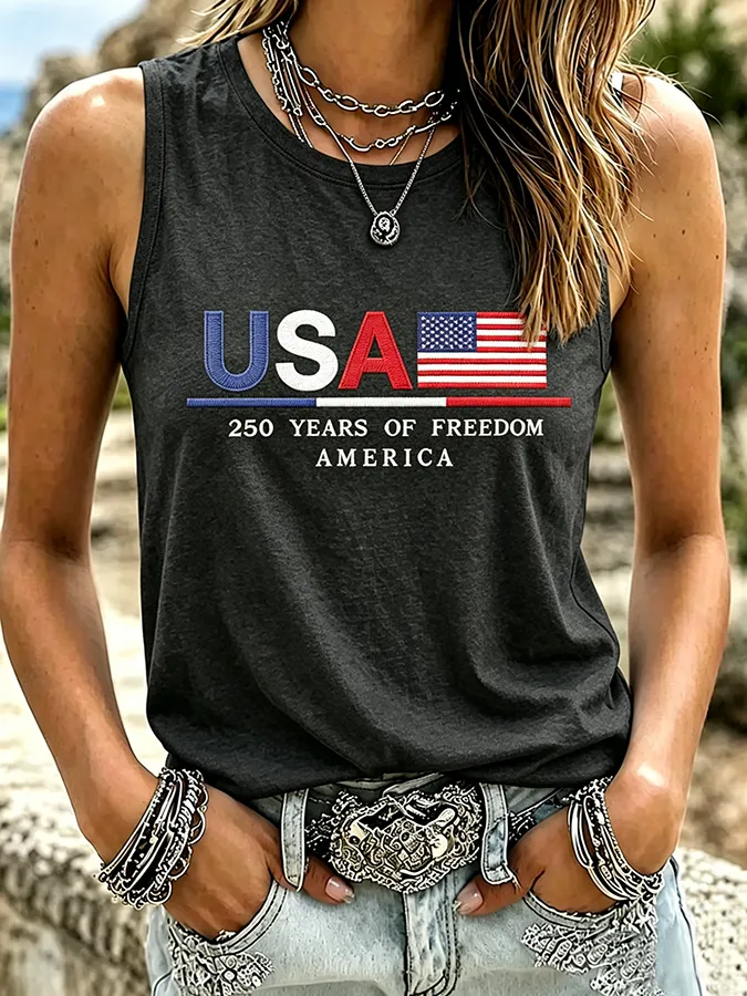 250Th Anniversary Embroidered Tank Top Round Neck Tank Top In The United States
