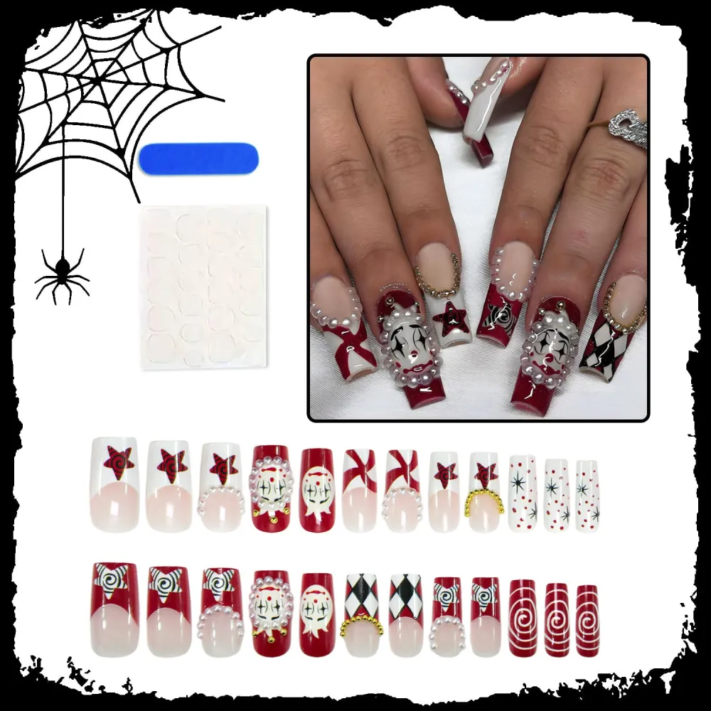 Nailhour 30Pcs Halloween 3D Long Coffin Circus Press On Nails