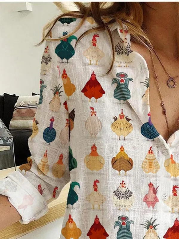 Playful Rooster Print Shirt