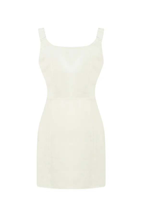Straight Neck Mini Dress-White
