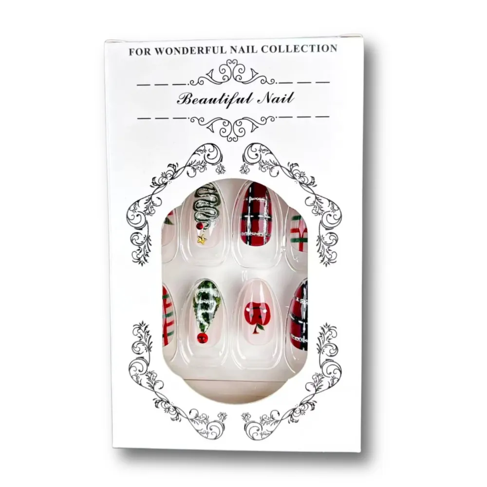 Nailhour 30Pcs Christmas Y2K Gilded Medium Almond Press On Nails