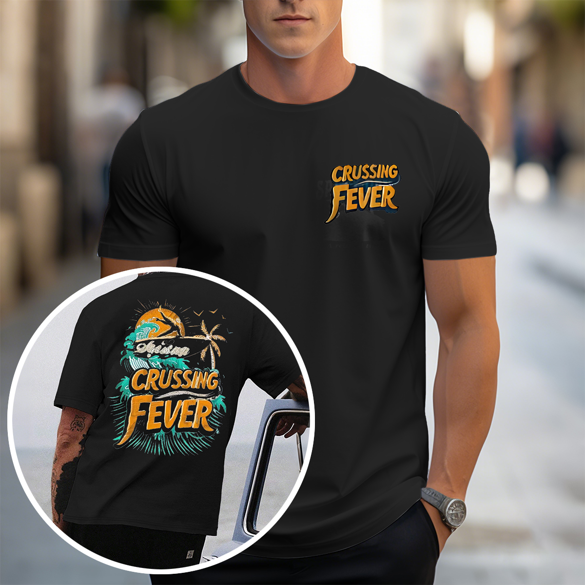 Dual Sided Crossing Fever Graphic T-Shirt