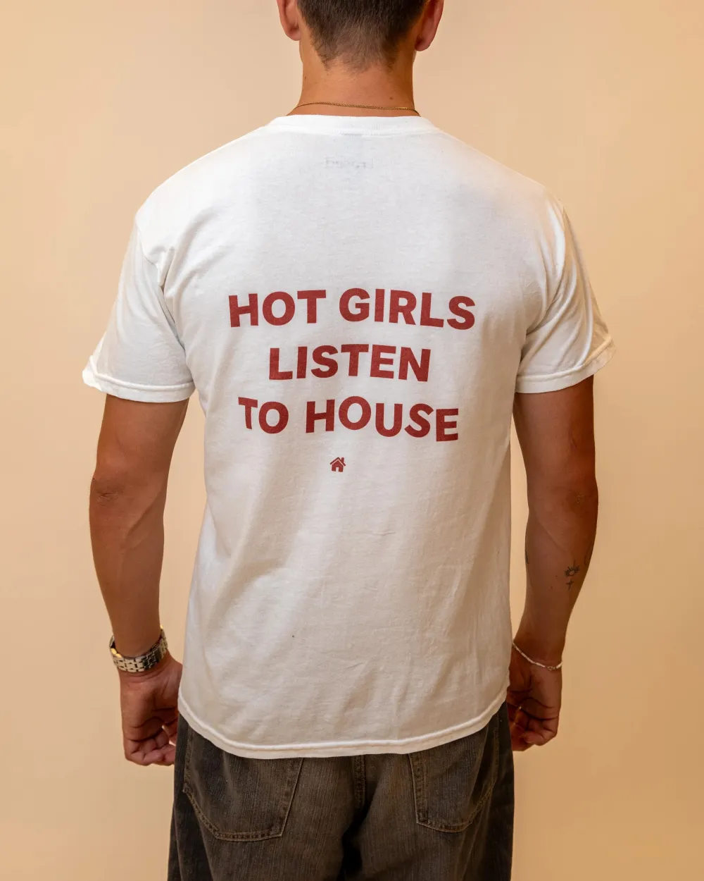Men's HOT GIRLS LISTEN TO HOUSE Print Casual Round Neck T-Shirt
