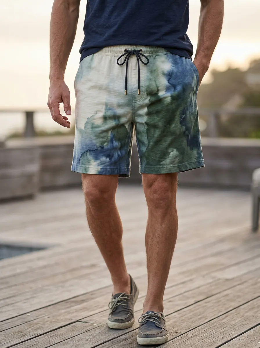 Men's Relaxed Beachwear Tie Dye Drawstring Shorts