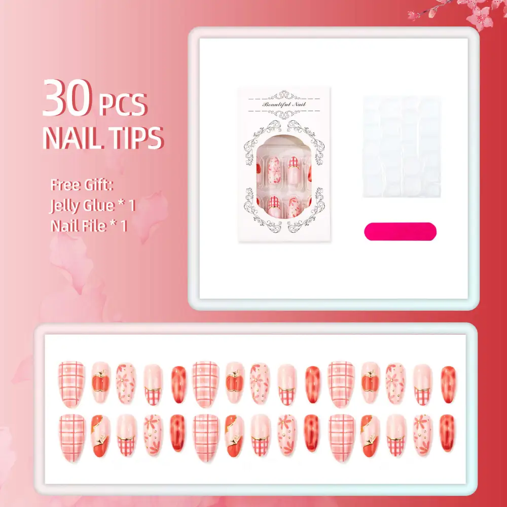Nailhour 30Pcs Pink 3D Gilded Medium Almond Press On Nails