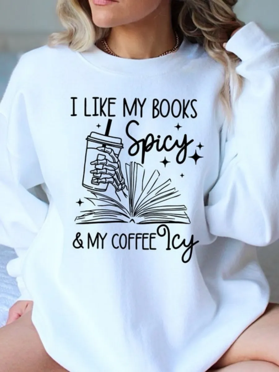Book and Coffee Printed Sweatshirt