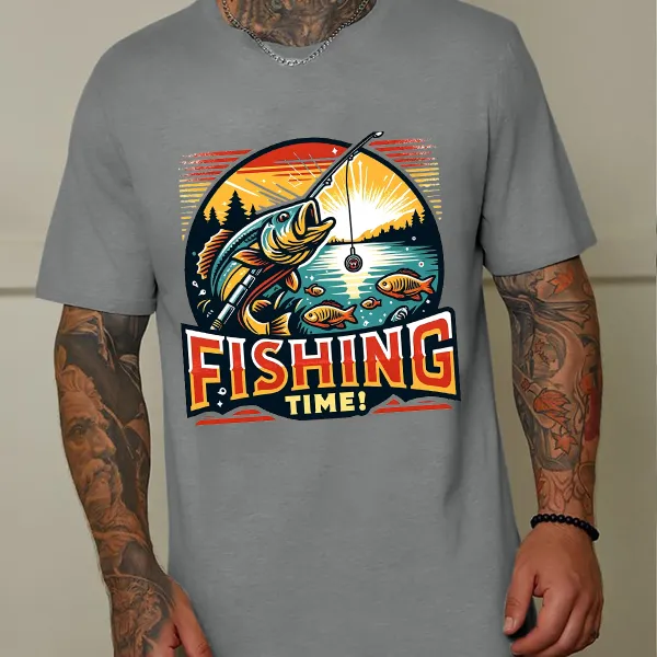 Colorful Fishing Scene Graphic T-Shirt