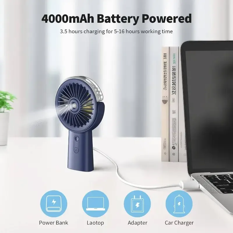 Dark Blue Portable Handheld Misting Fan