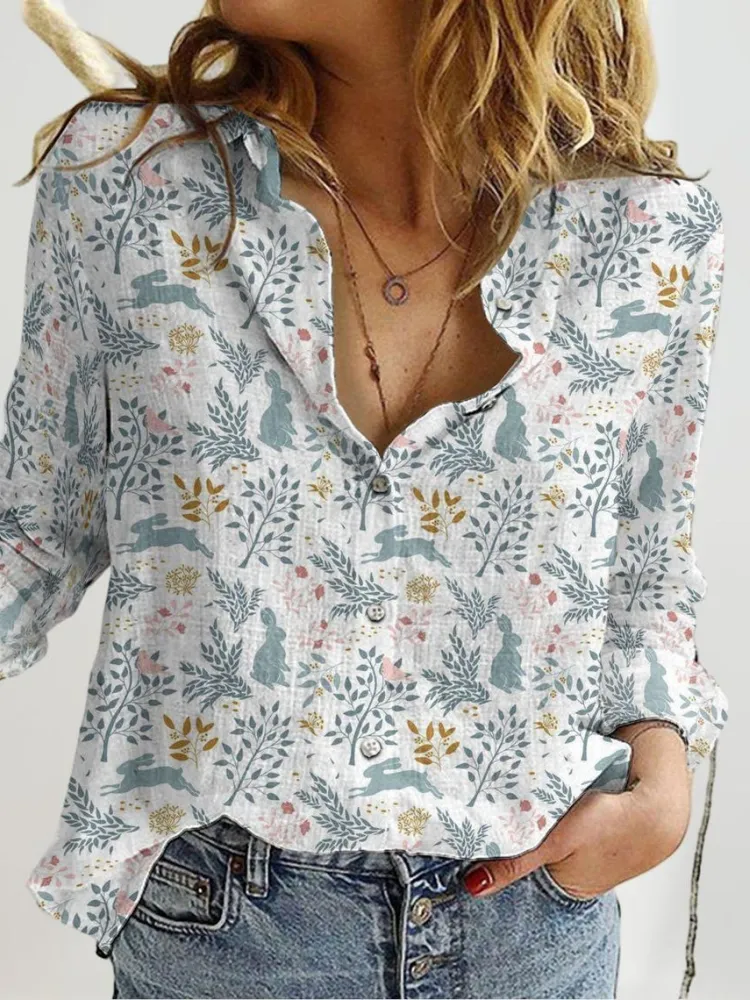 Light Bunny Print Casual Shirt