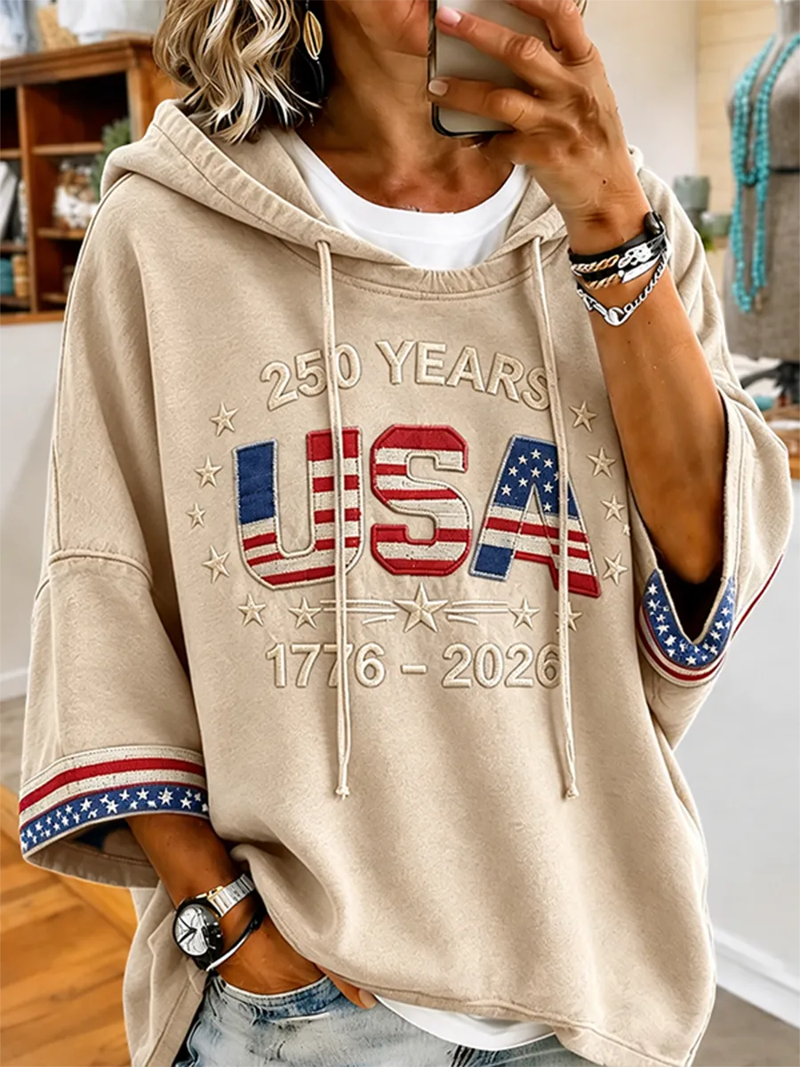 Women's USA 250th Anniversary 1776-2026 Embroidered Washed Hoodie
