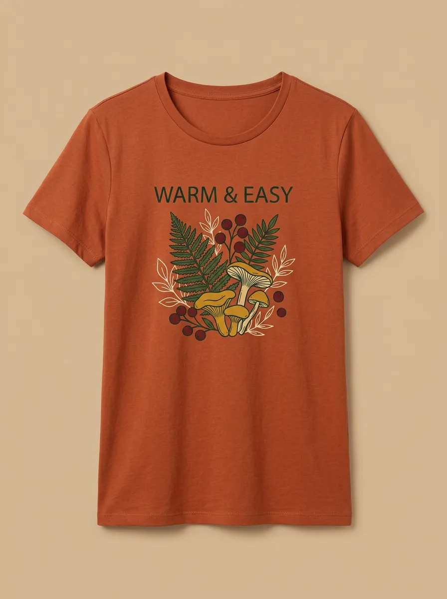 Mushroom Fern Printed Women's Graphic T-Shirt