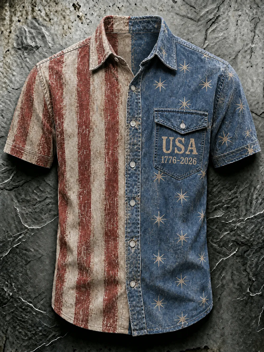Men'S Casual Loose American Flag Printed Shirt