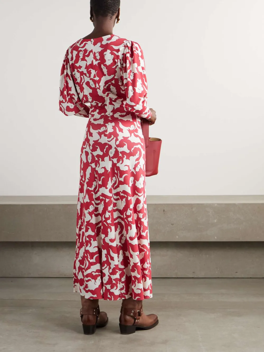 Slit Printed V-Neck Dress