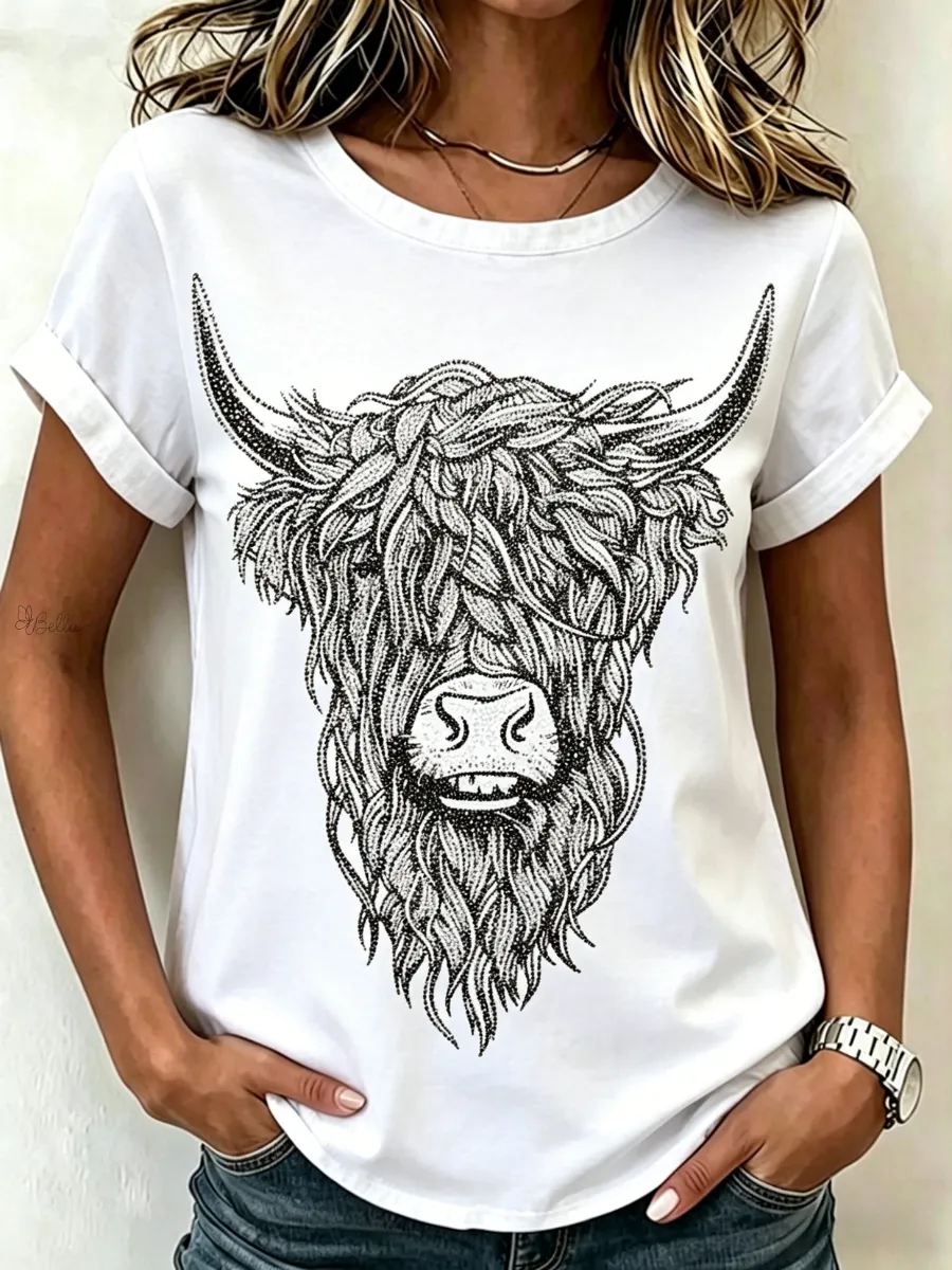 Women's Vintage Scottish Highland Cow Print T-Shirt