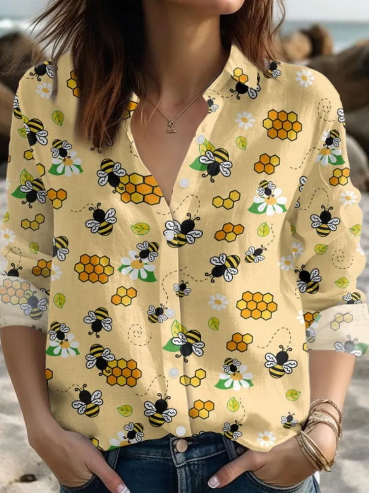 Bee Pattern Long Sleeve Shirt