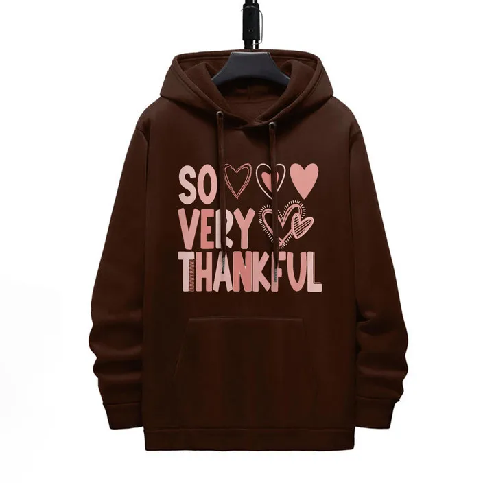 SO VERY THANKFUL PATTERN PRINTED HOODIE