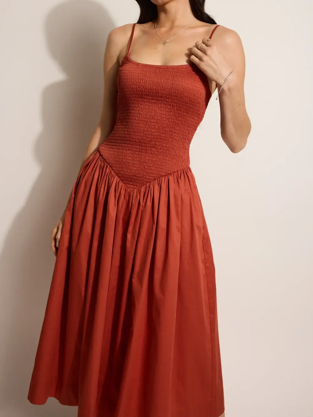 Terracotta Shirred Detail Dress