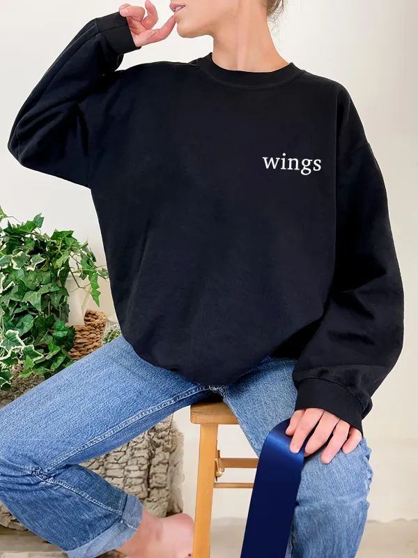 White Wings Print Long Sleeve Women Sweatshirt