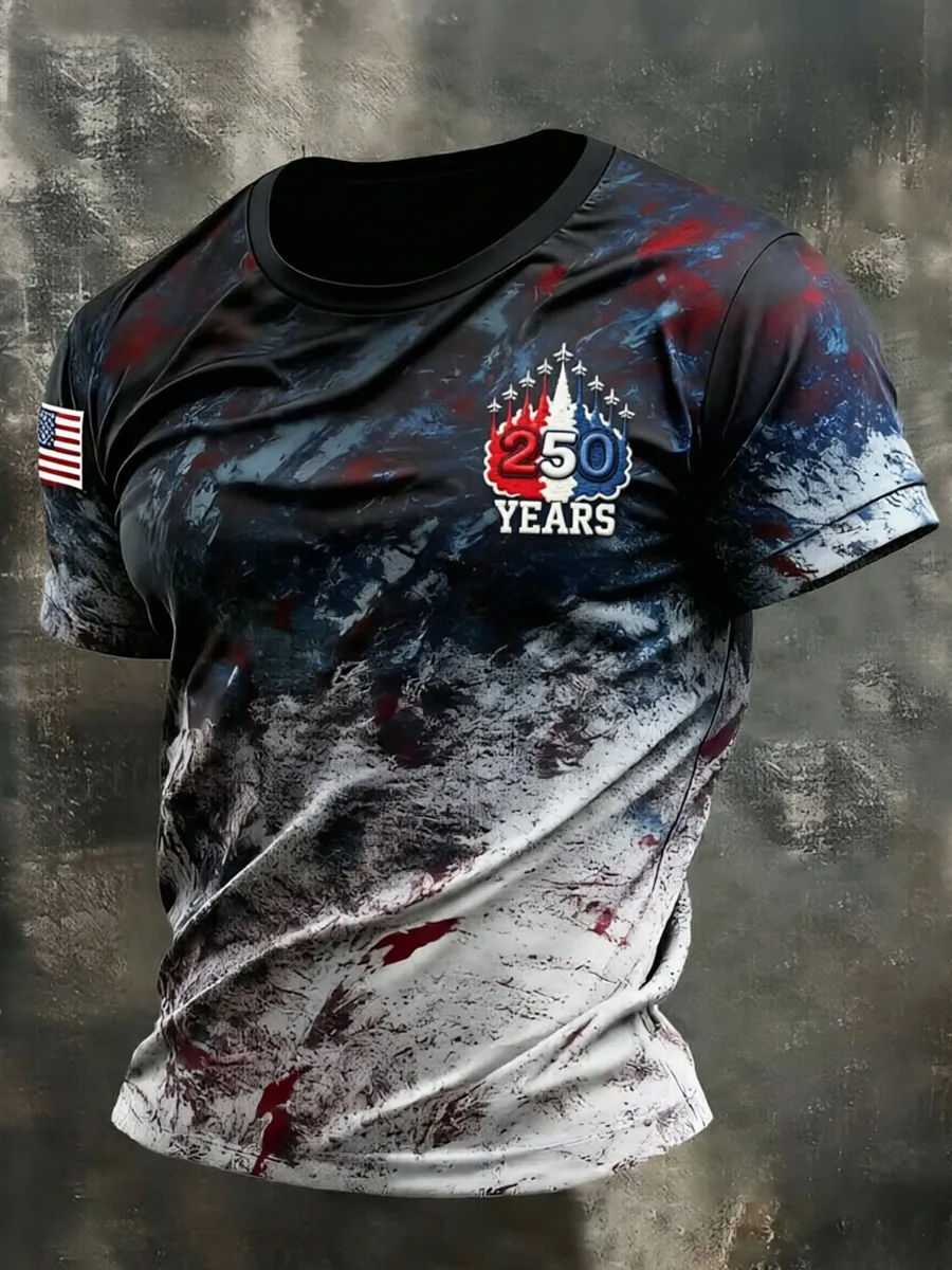 Men's Casual USA 250th Celebration Print Short Sleeve T-shirt