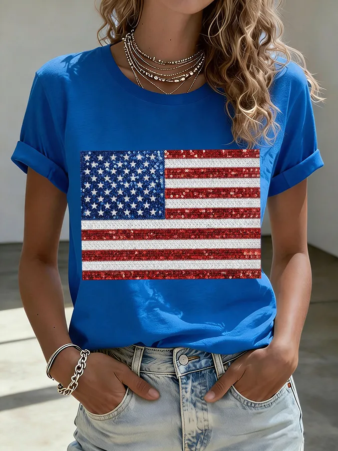Women'S  Anniversary Flag Printed Casual T-Shirt