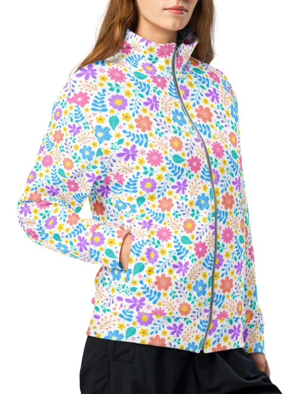 Vibrant Floral Print Zip Jacket