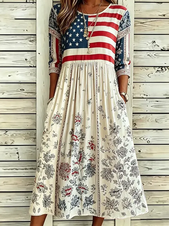 Women'S Flag Floral Print Dress