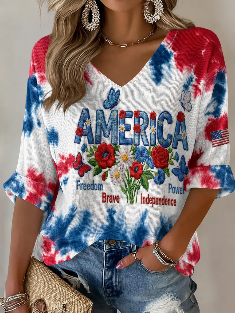 Women'S Retro Independence Day Art Printed Casual T-Shirt