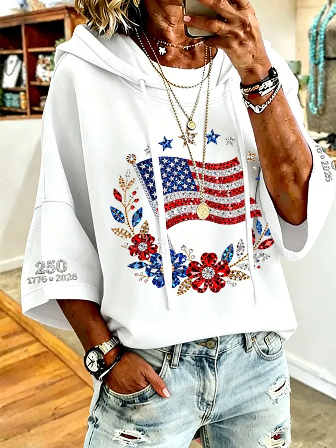 Women'S American Flag Printed Super Large Hoodie