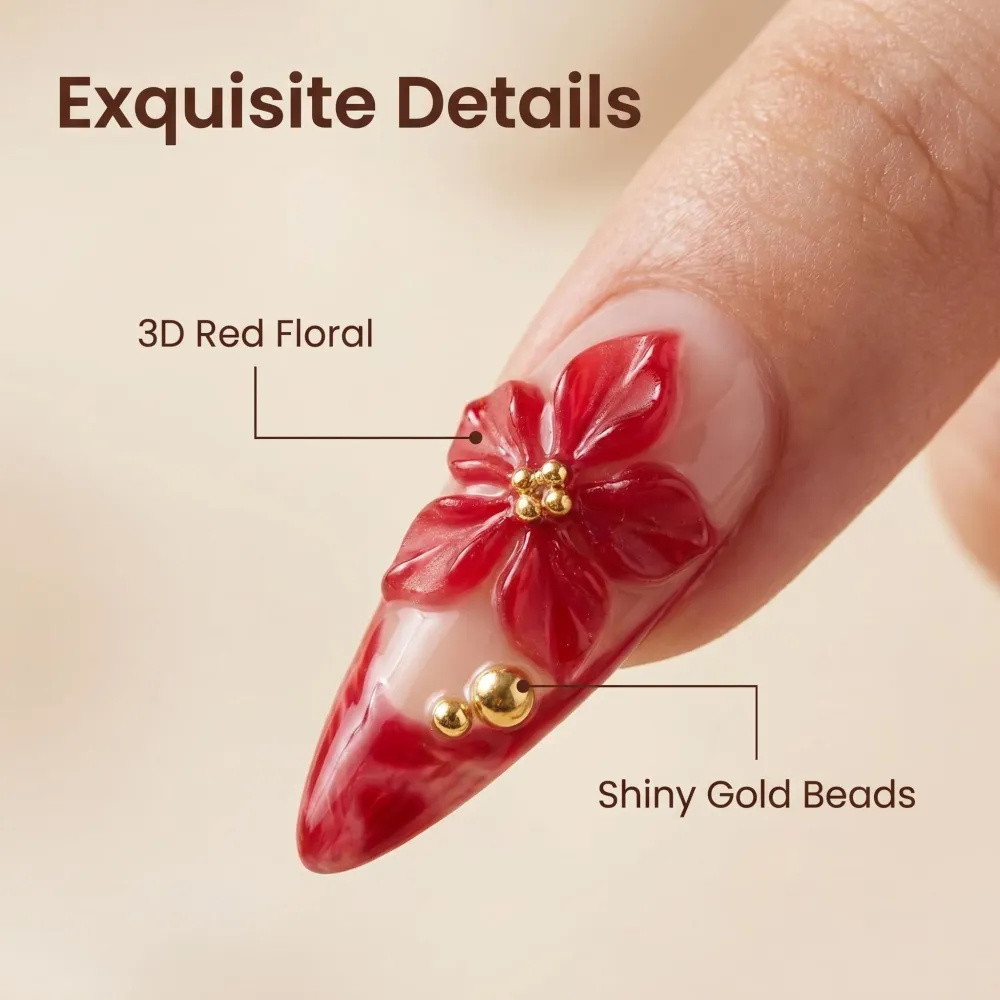 Nailhour 24Pcs Stiletto Summer Holiday Date Floral Pink Long Press On Nails