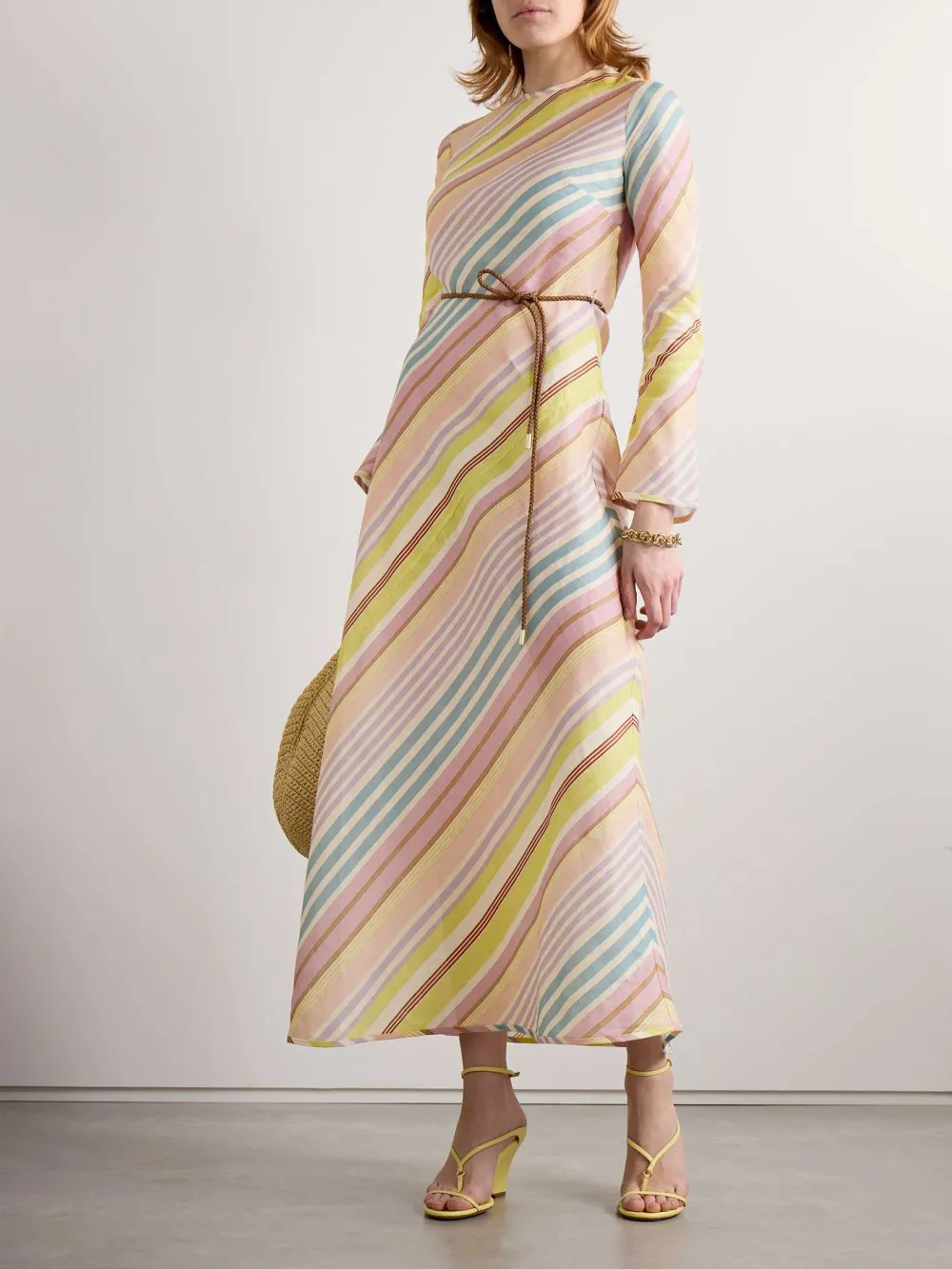 Striped Round Neck Long Sleeve Dress