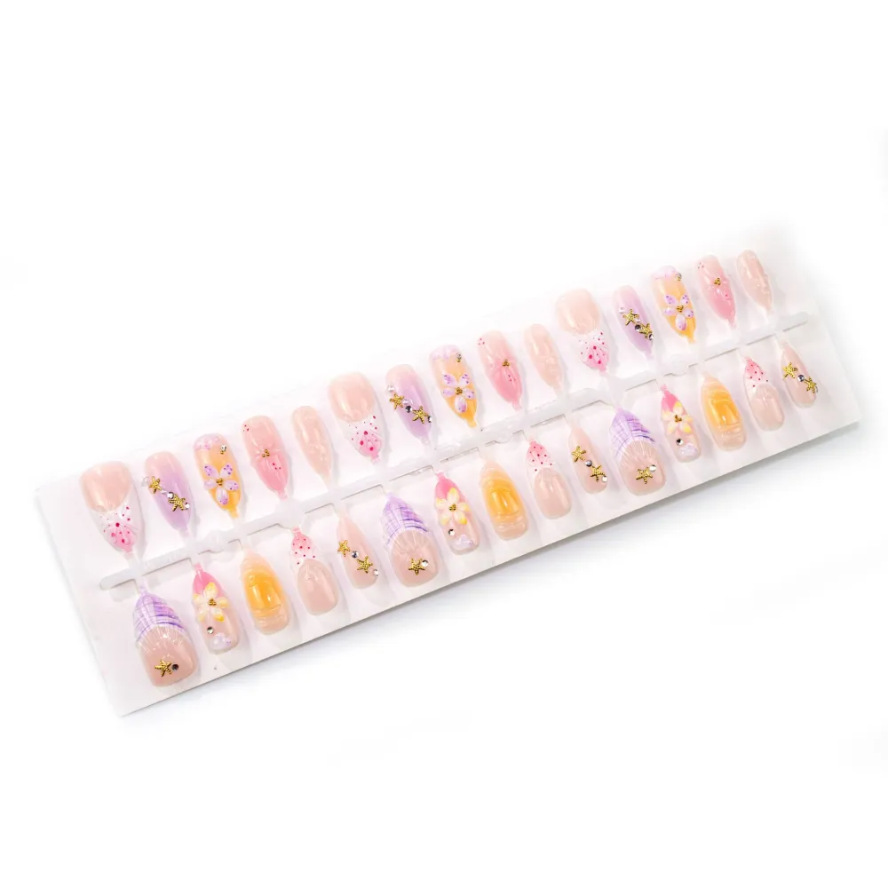 Nailhour 30Pcs Shell Gilded 3D Medium Almond French Press On Nails