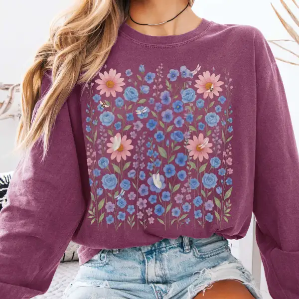 Blue Violet Wildflowers Long Sleeve Shirt