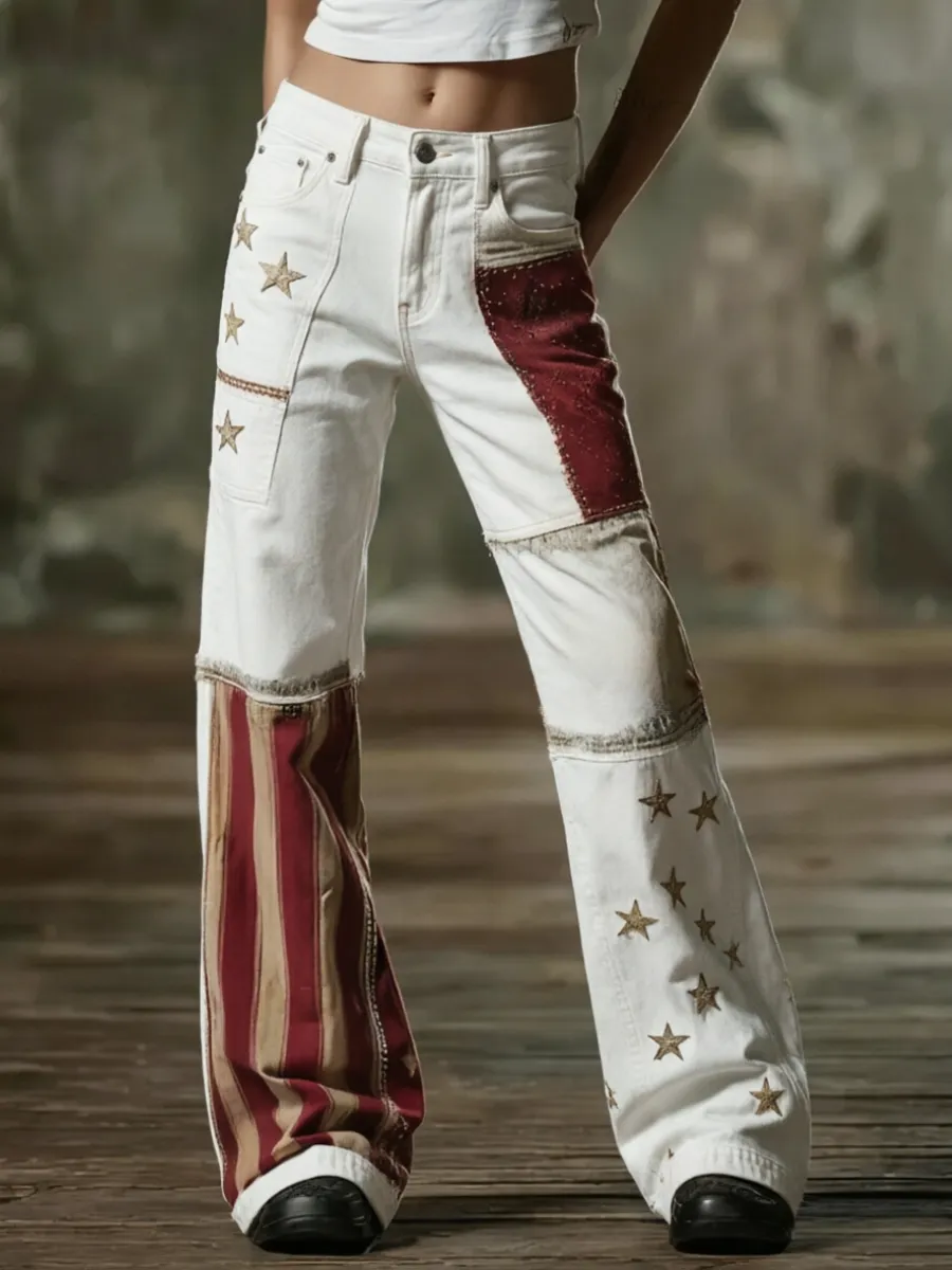Women'S Retro Flower 250Th Anniversary Commemorative Casual Jeans