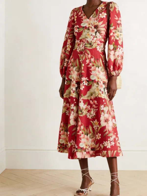 Surplice Printed Long Sleeve Dress