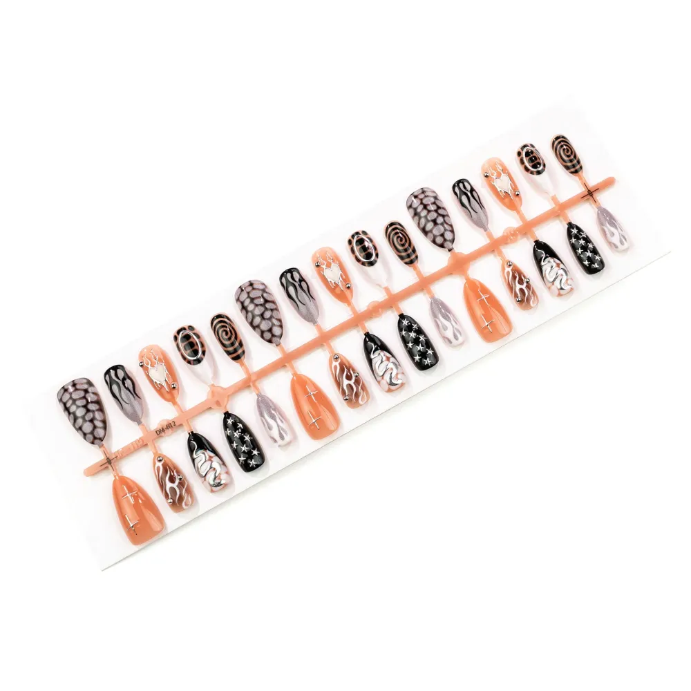 Nailhour 30Pcs Halloween Black 3D Medium Almond Press On Nails