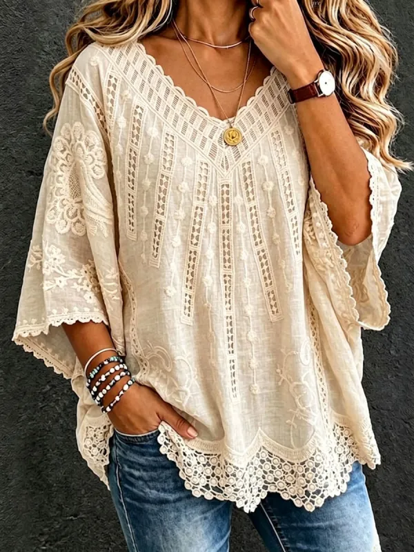 Women'S Cotton And Linen Floral Casual Vacation Top