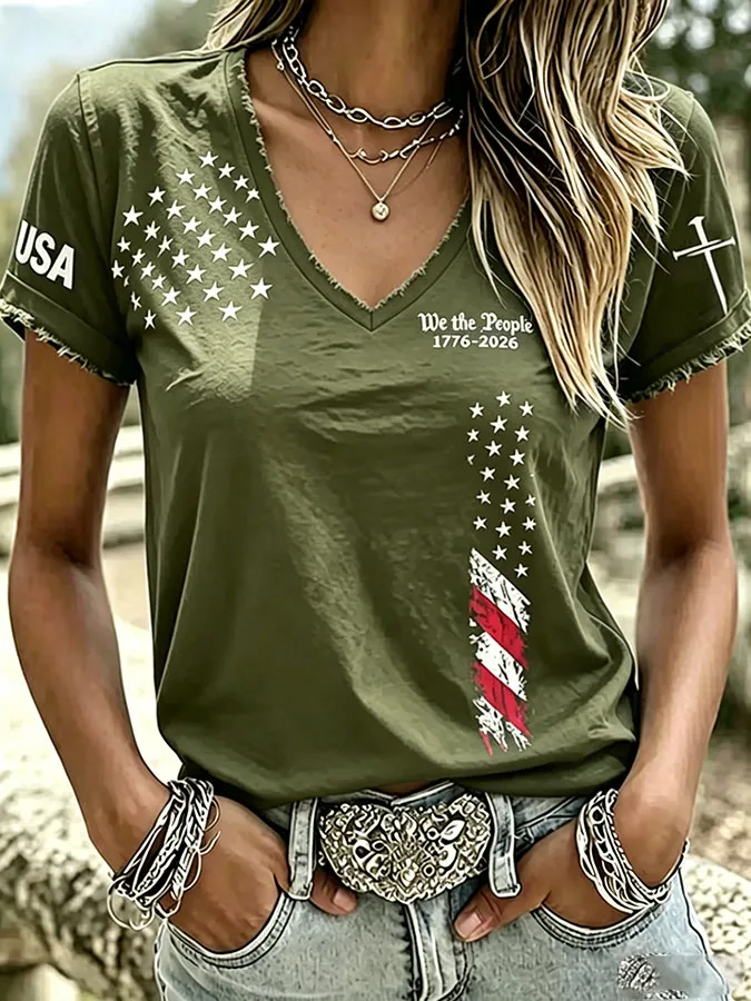 Women'S America Flag Print Casual T-Shirt