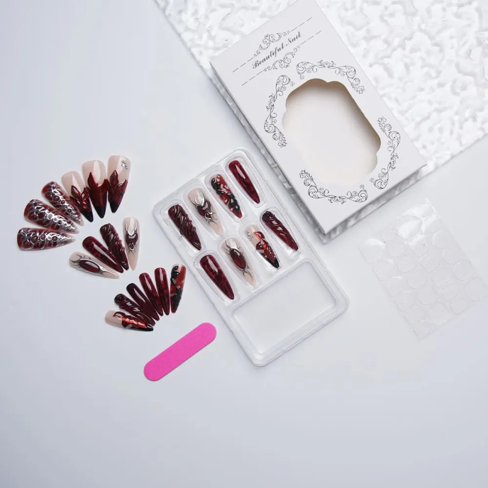 Nailhour 24Pcs Gothic 3D Long Stiletto Press On Nails