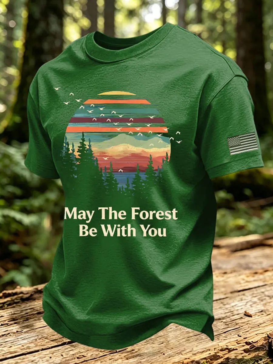 Men's May The Forest Be With You Print Round Neck T-shirt