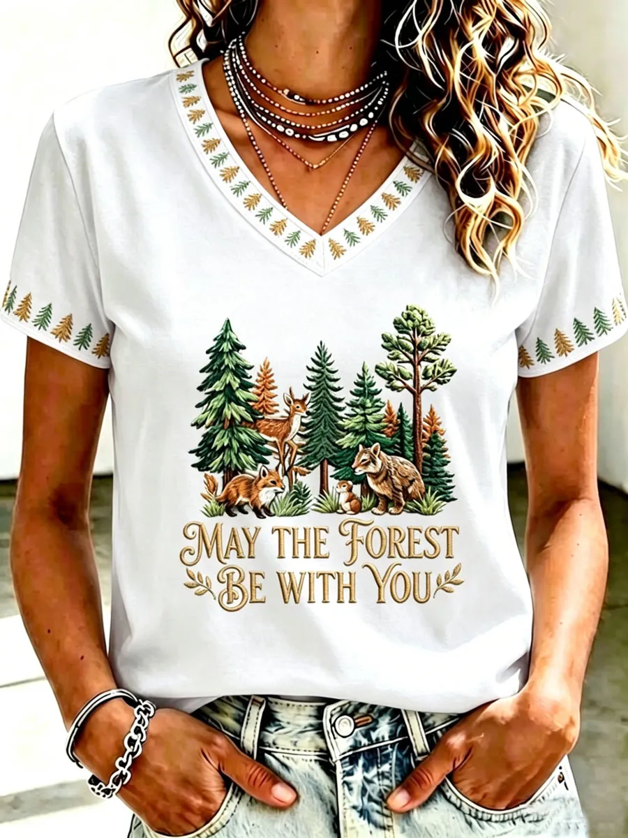 Women'S May The Forest Be With You Printed Casual T-Shirt