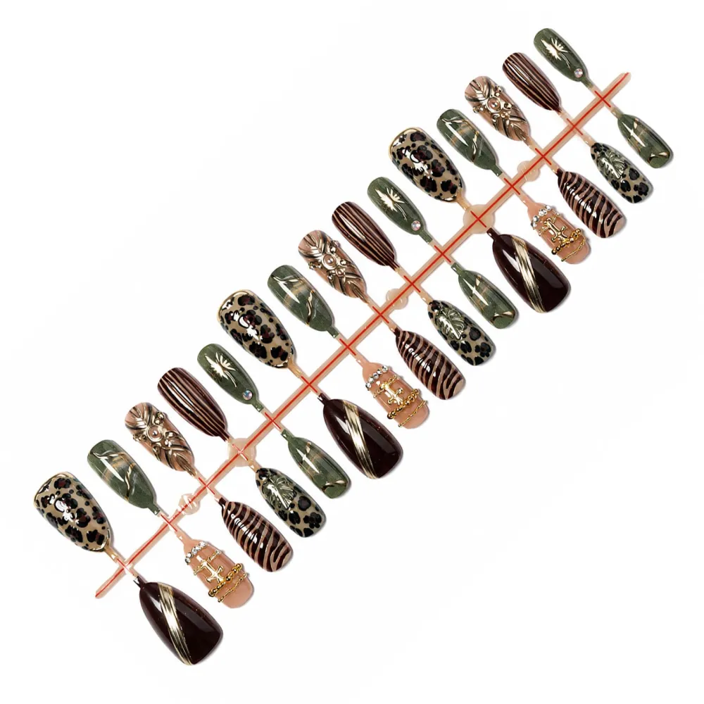 Nailhour 30Pcs Green Medium Almond French Press On Nails