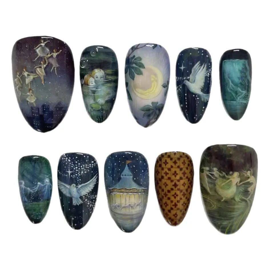 Nailhour 24Pcs Multicolor Handmade Party Short Almond Press On Nails