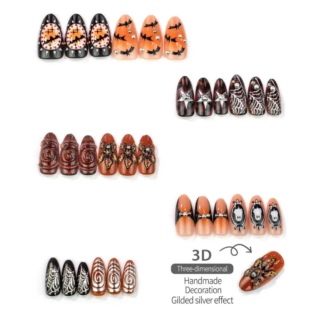 Nailhour 30Pcs 3D Gothic Halloween Medium Almond Press On Nails