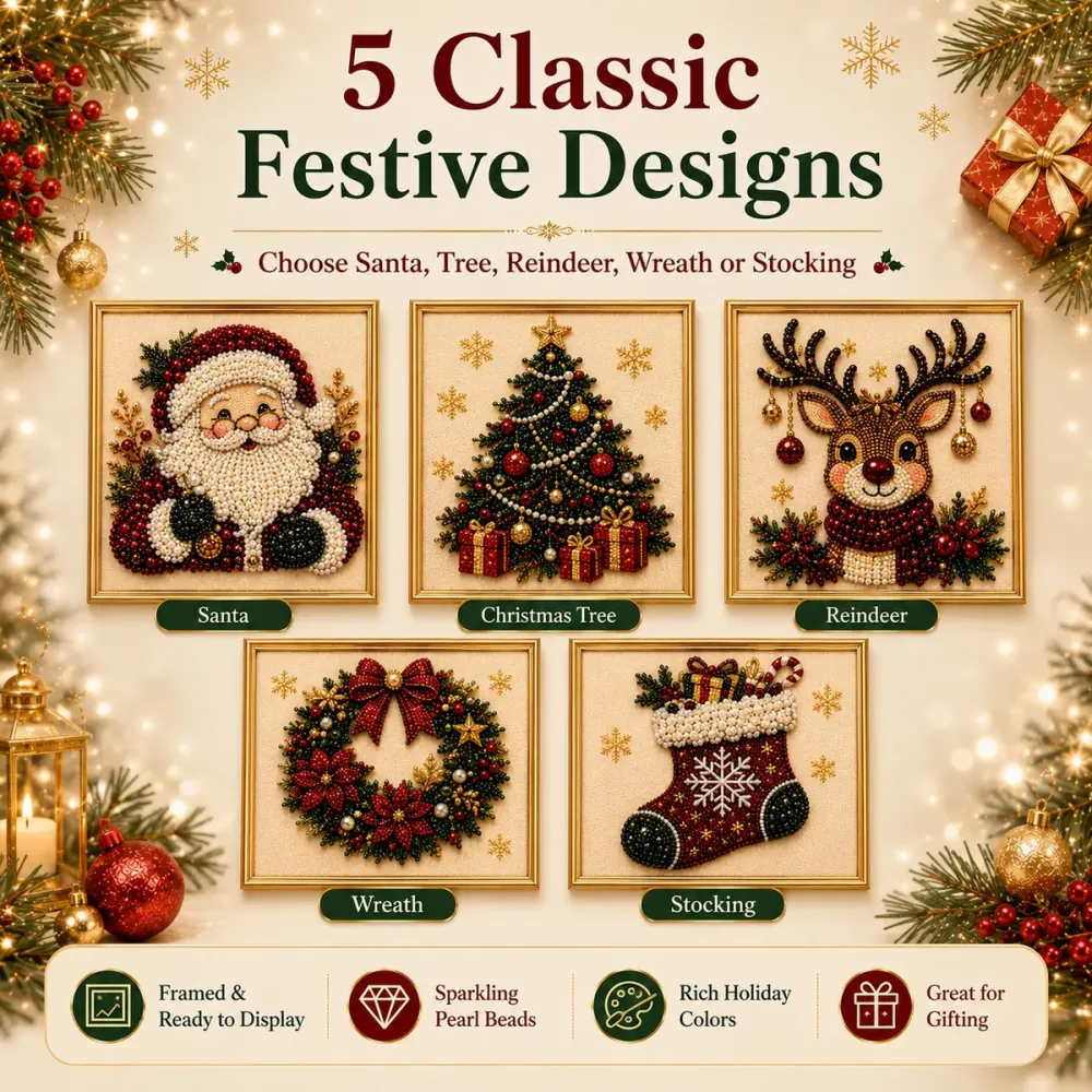 Frameless 3D DIY Beaded Christmas Pearl Diamond Painting