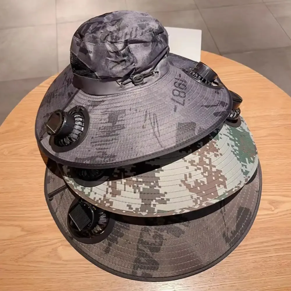 Anti-UV Sun Hat With Solar Fan, Adjustable Camouflage Wide Brim Sun Hat
